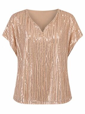 SHEIN Rose Gold Sequin V-Neck Blouse